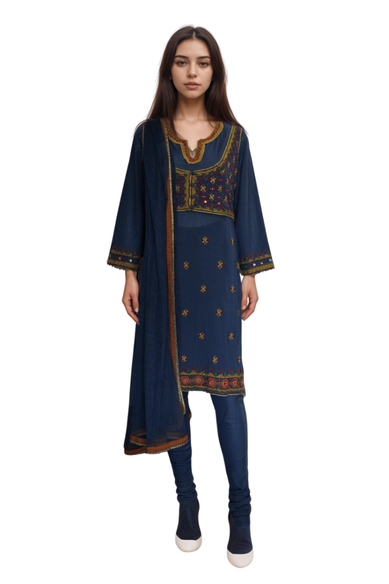 Ritu Kumar Blue Embroidered Suit Set
