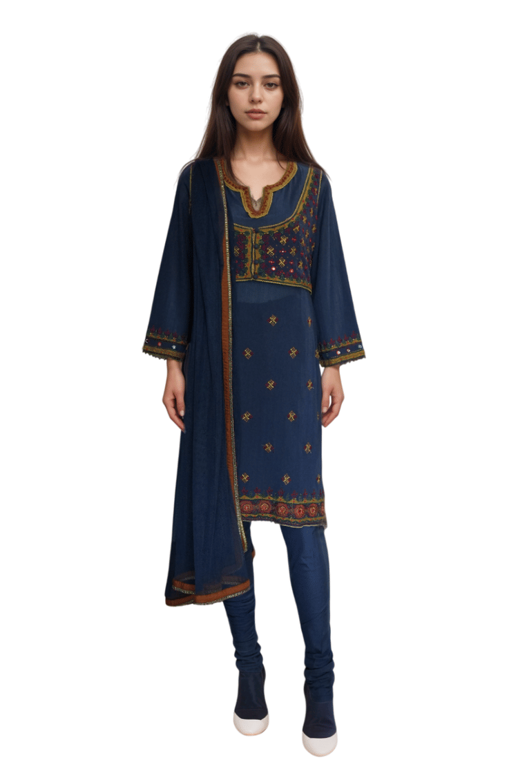 Ritu Kumar Blue Embroidered Suit Set-Hover-Image