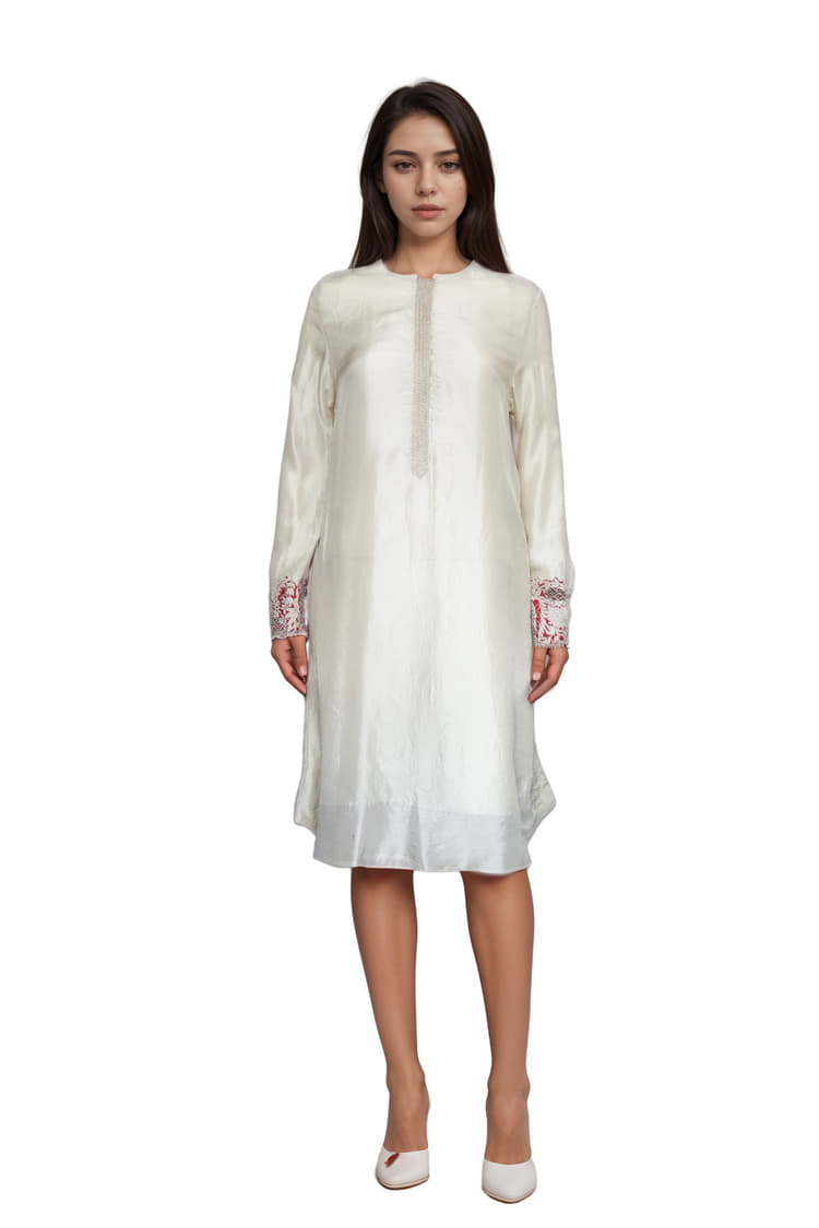 Anamika Khanna Beige Satin Kurta-Hover-Image