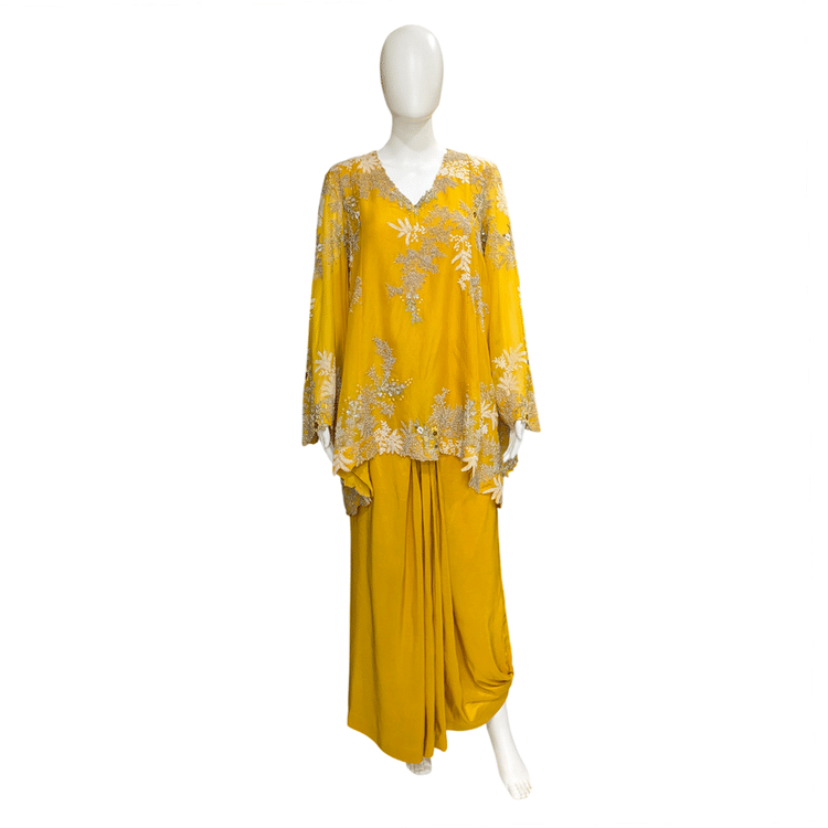 Anamika Khanna Kesar Floral Embellished Top With A Draped Skirt-Hover-Image