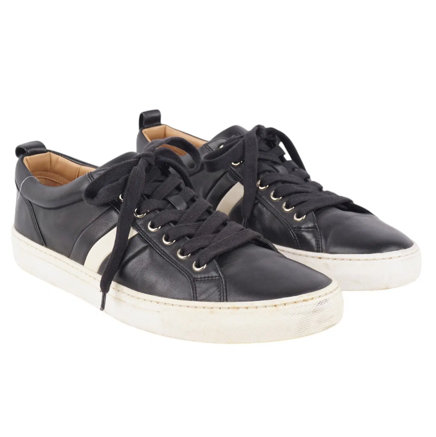 Bally Black /White Trim Leather Sneakers