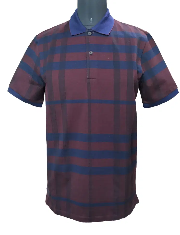 Burberry Check Burgundy Red Polo Shirt-Hover-Image