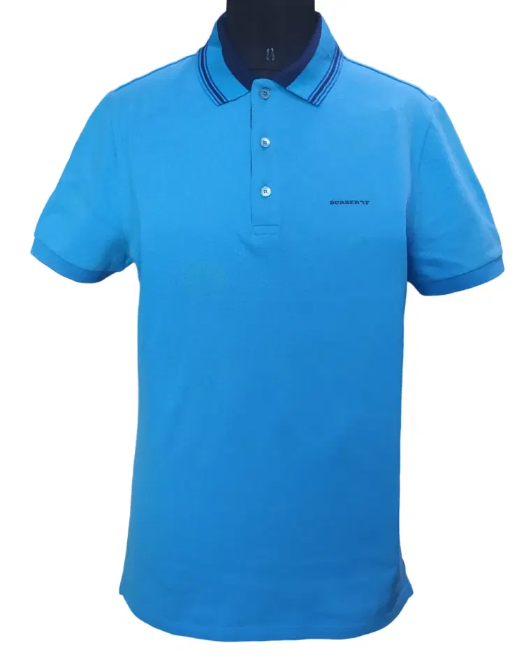 Burberry Striped Collar Blue Polo Shirt-Hover-Image