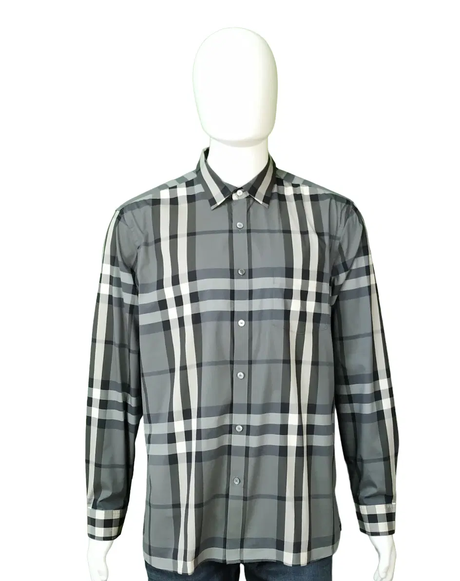 Burberry Checked Pattern Charcoal Long Sleeve Shirt