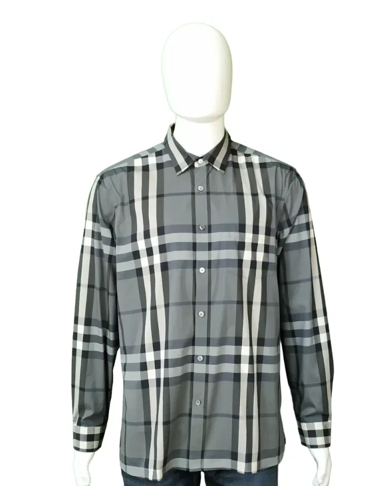 Burberry Checked Pattern Charcoal Long Sleeve Shirt-Hover-Image
