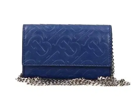 Burberry TB Logo Blue Leather Chain Shoulder Bag