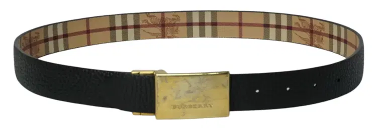 Burberry Beige Haymarket Check Reversible Logo Plaque Belt-Hover-Image