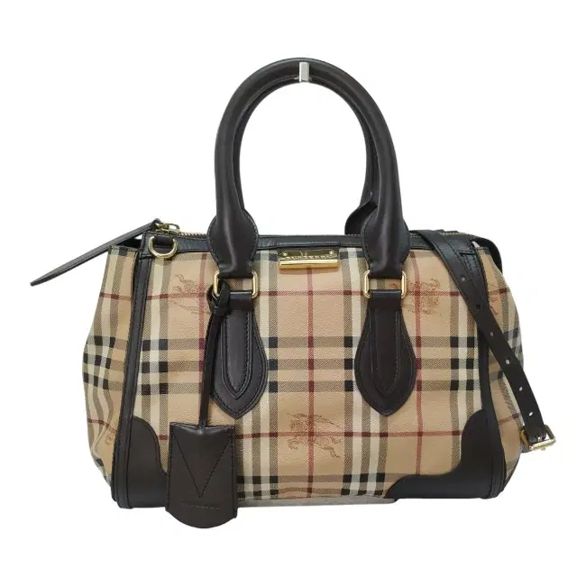 Burberry Chocolate Leather Haymarket Check Coated Canvas Small Gladstone Bag
