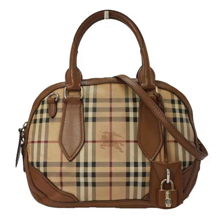 Burberry Brown Haymarket Check PVC And Leather Dome Satchel-Hover-Image