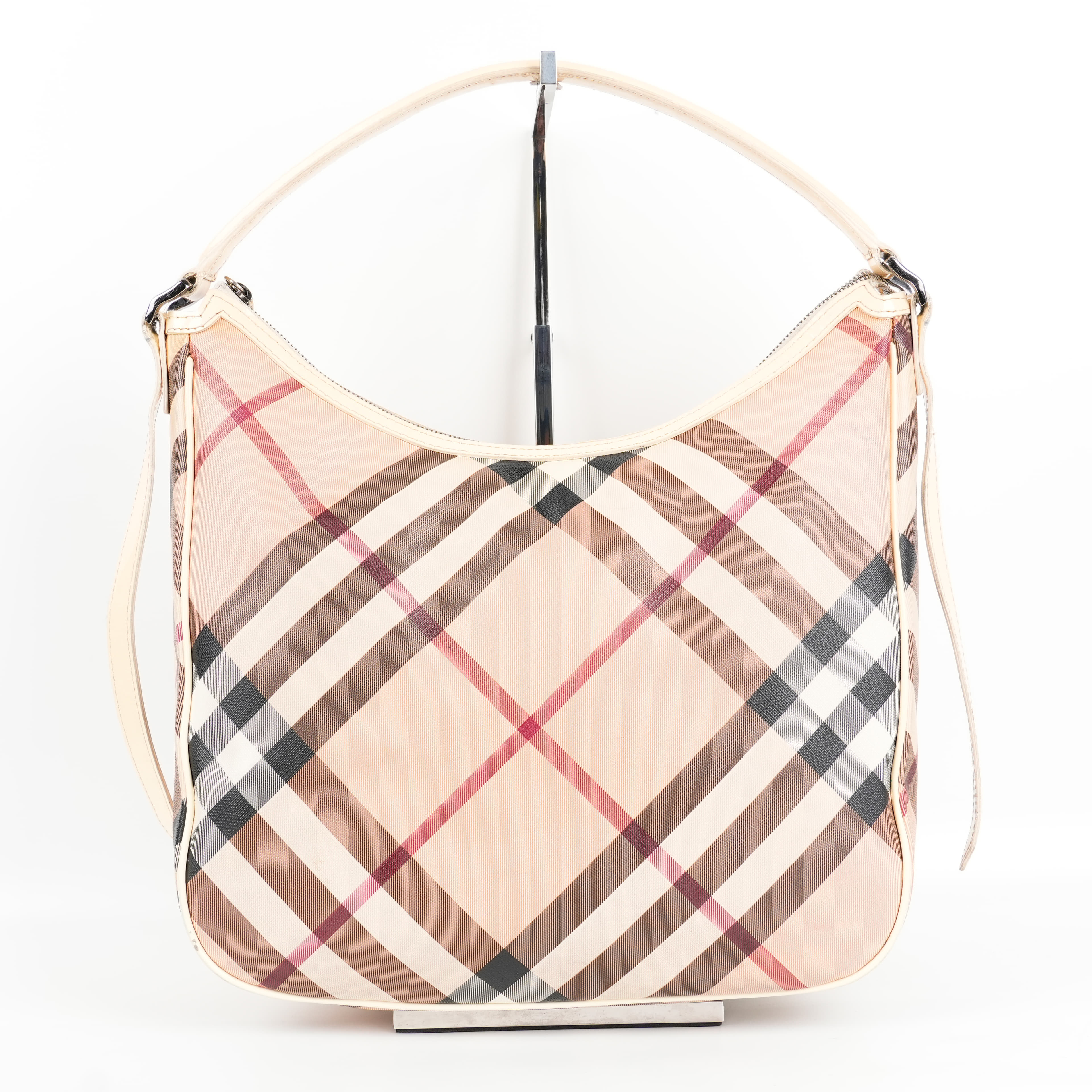 Burberry Beige/White Nova Check Coated Canvas and Leather Hobo