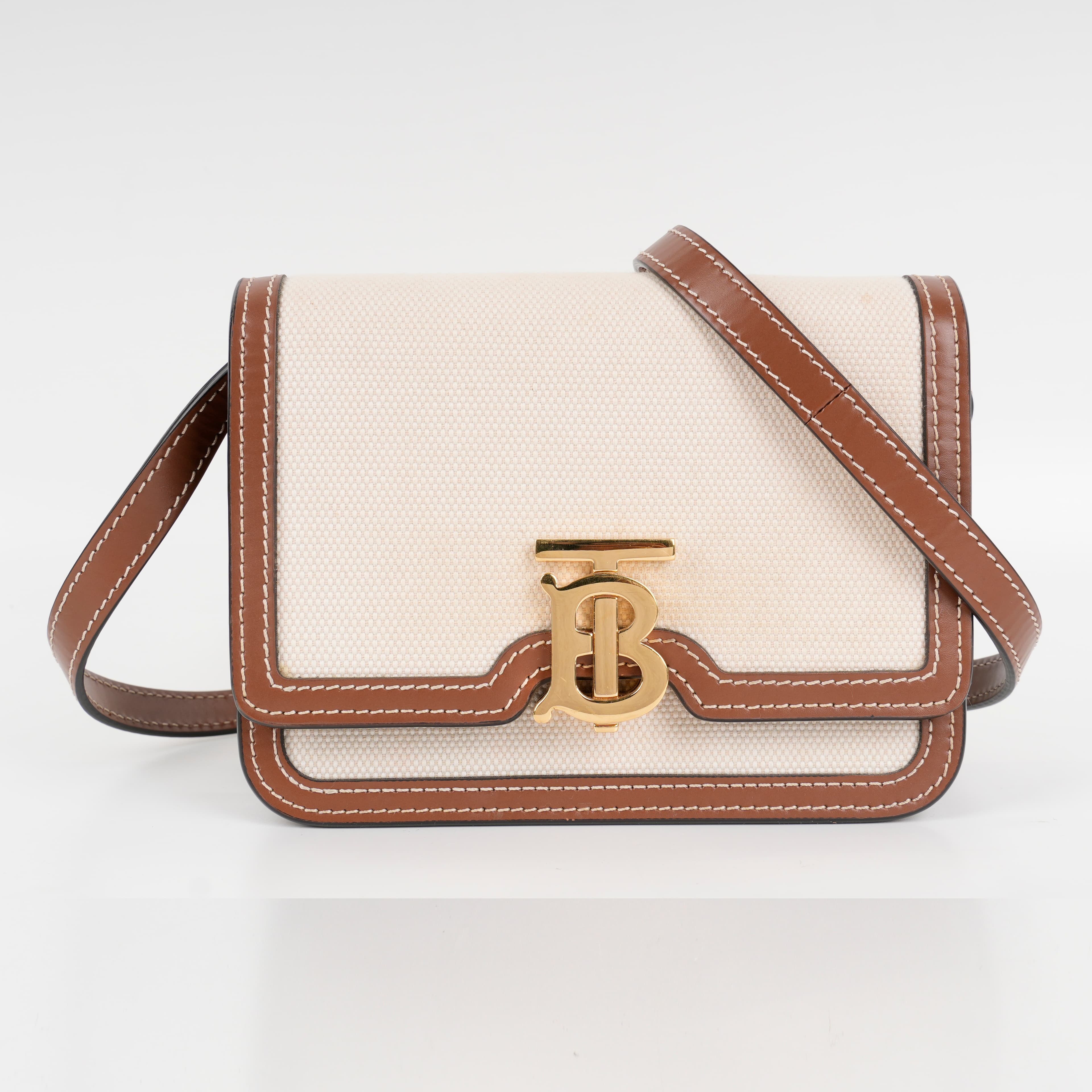 Burberry Beige/Brown Canvas and Leather TB Shoulder Bag