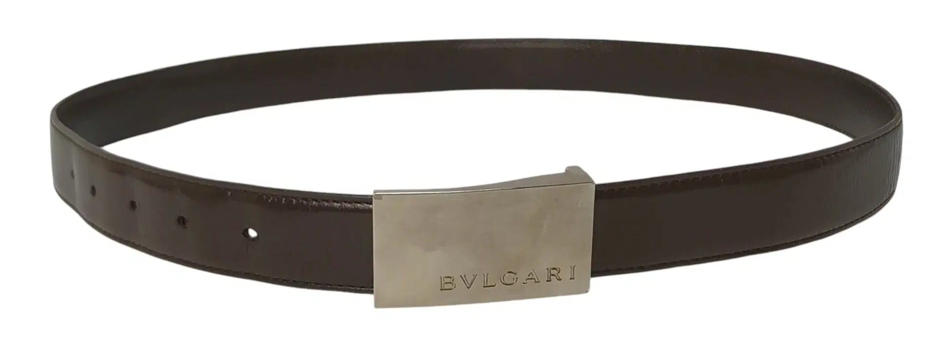 Bvlgari Belt Silver Buckle Black Calf Leather