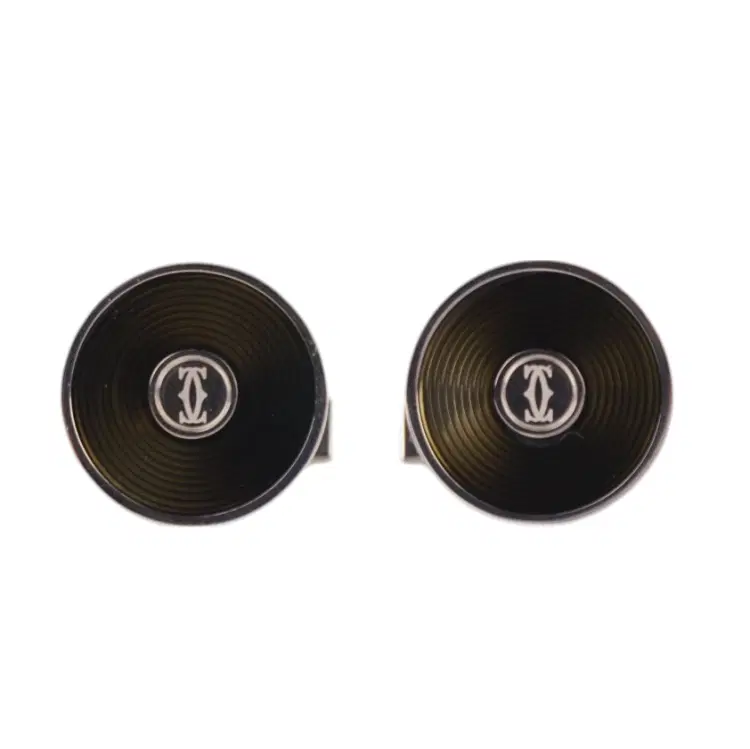 Cartier Cufflinks With Double C Logo Motif In Engraved Onyx And Palladium-Finish Sterling Silver-Hover-Image