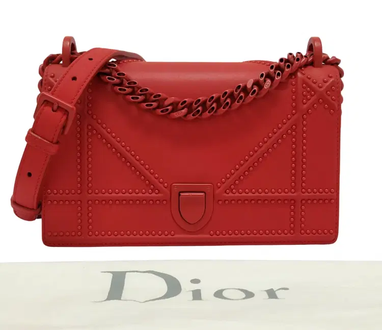 Dior Red Studded Leather Diorama Flap Bag-Hover-Image