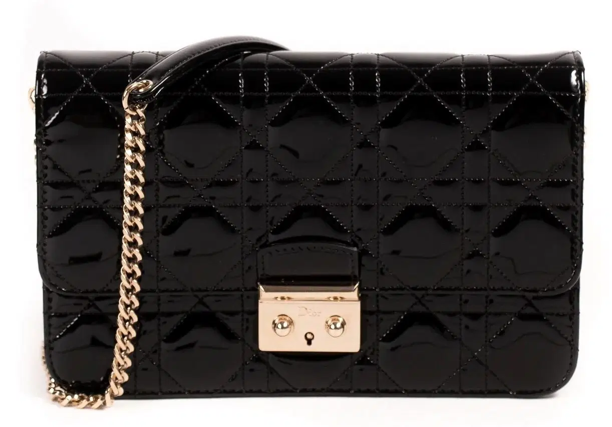 Dior Black Cannage Patent Leather Miss Dior Promenade Chain Bag