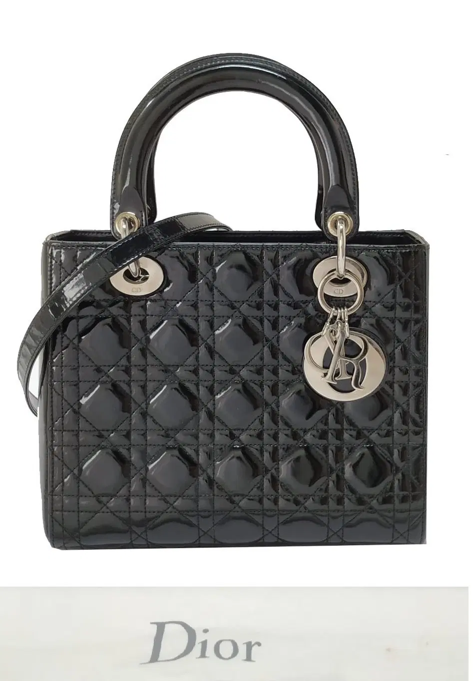 Dior Medium Black Patent Cannage Lady Dior Bag