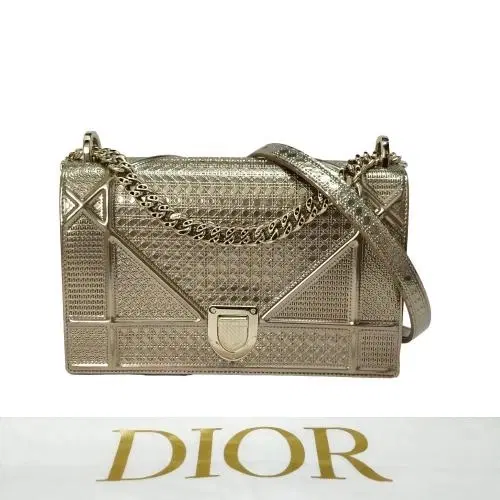 Dior Metallic Gold Micro Cannage Patent Leather Medium Diorama Shoulder Bag