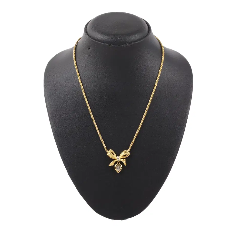 Christian Dior Vintage 1970s Knot Bow Crystals Heart Gold Drop Pendant Necklace