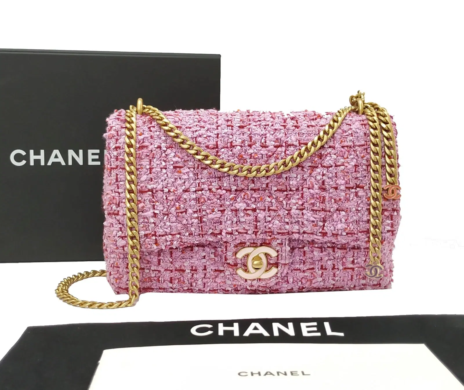 Chanel Tweed Enamel Quilted CC Flap Shoulder Bag