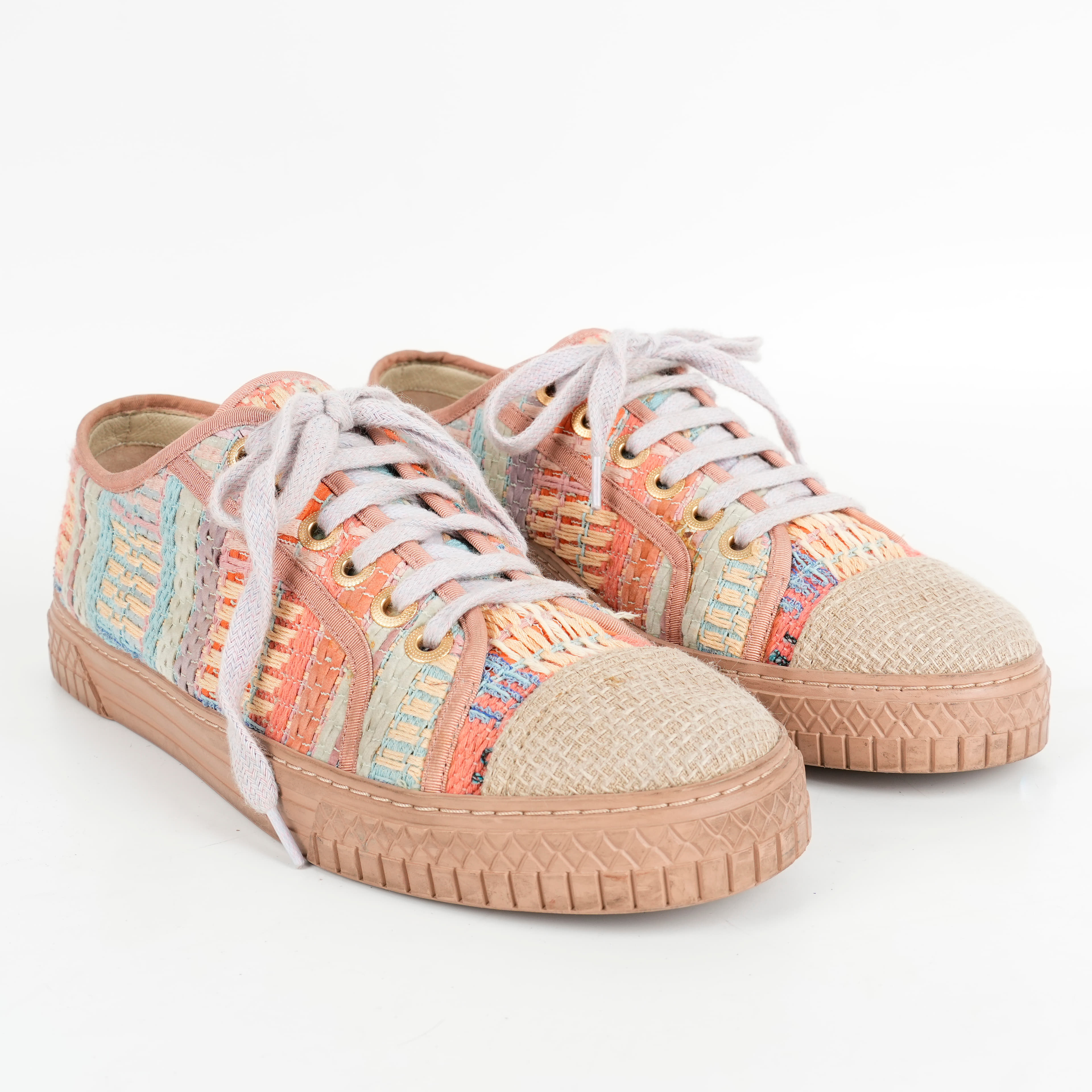 Chanel Multicolor Tweed CC Low Top Sneakers, Size-39