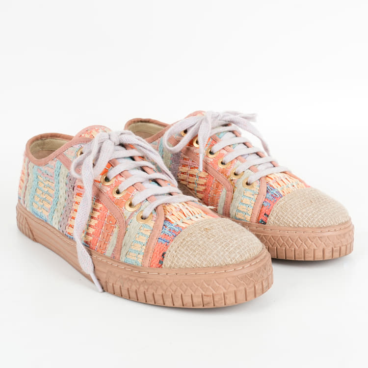 Chanel Multicolor Tweed CC Low Top Sneakers, Size-39-Hover-Image