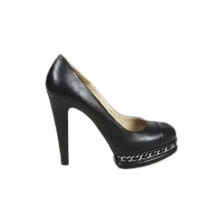 Chanel Black Leather Cap Toe Chain Link Platform Pumps-Hover-Image