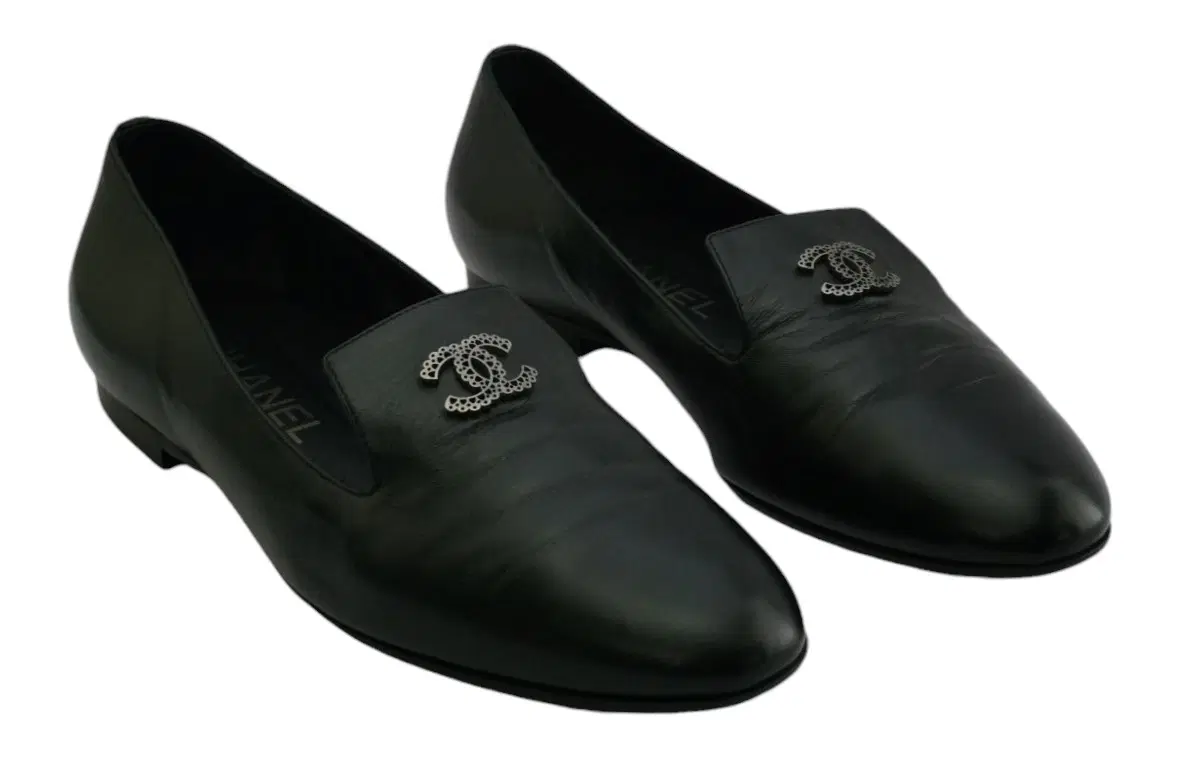 Chanel Calfskin CC Chain Loafers 3 Black,Size 36.5