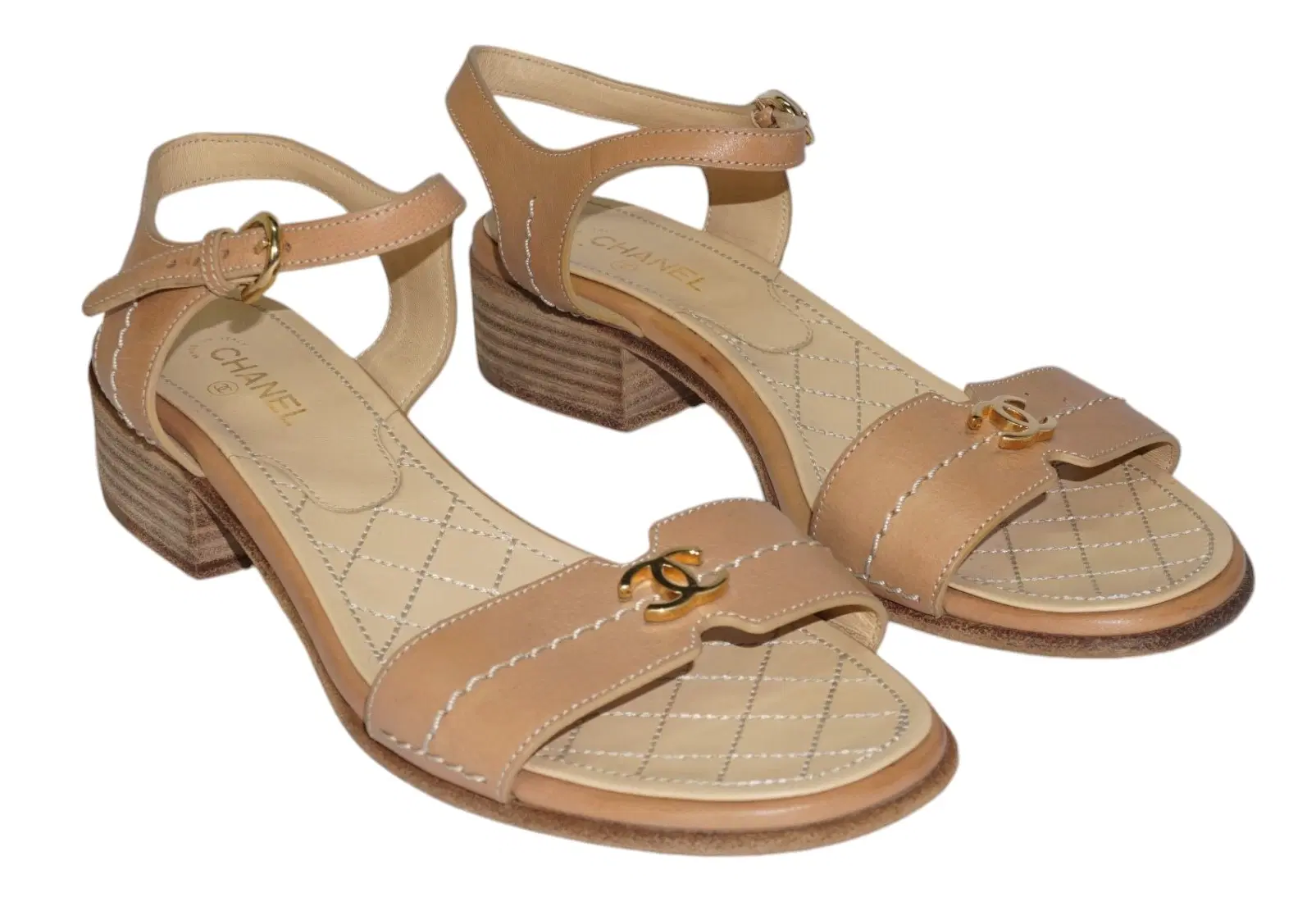 Chanel CC Logo Strapped Sandals,Size 6.5