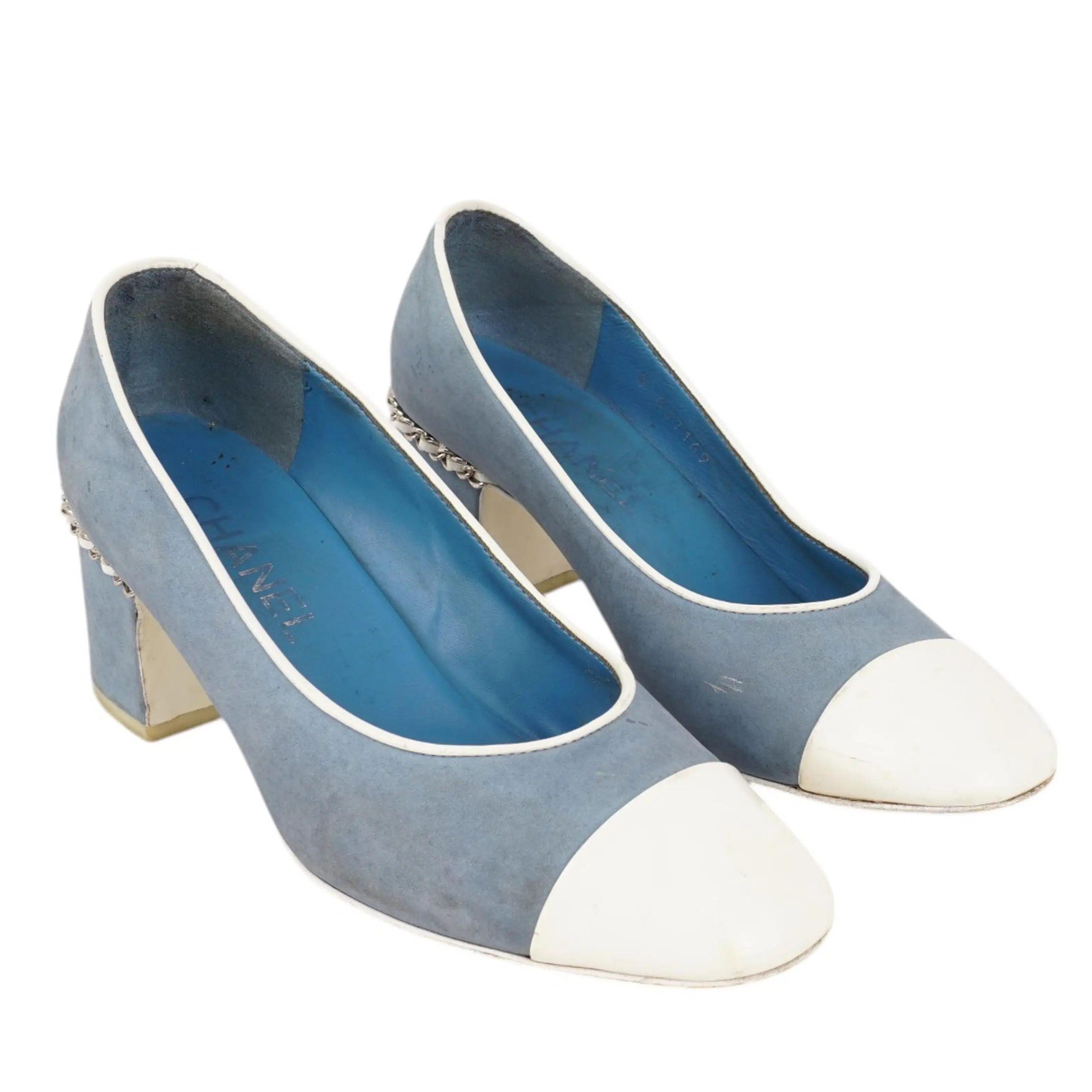 Chanel Blue White Chain Trim Pumps