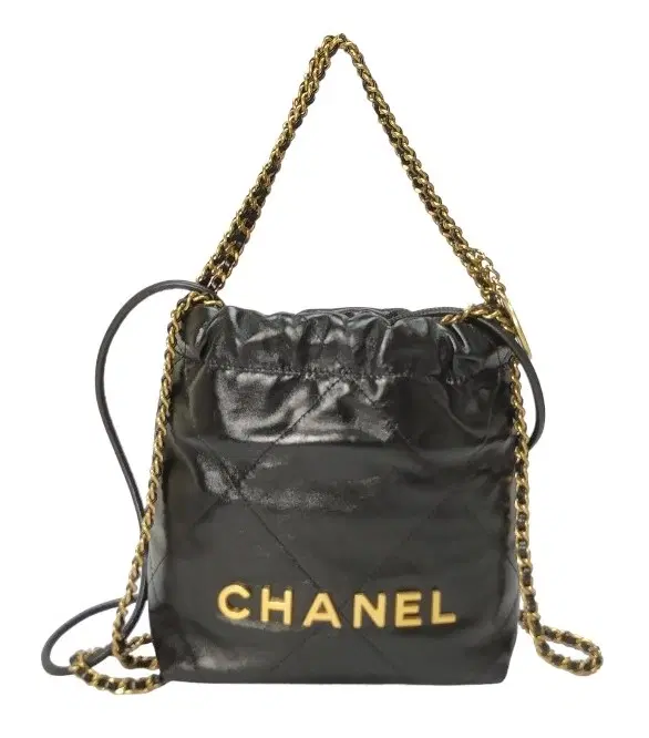 Chanel 22 Mini Handbag Shiny Calfskin & Gold-Tone Metal In Black