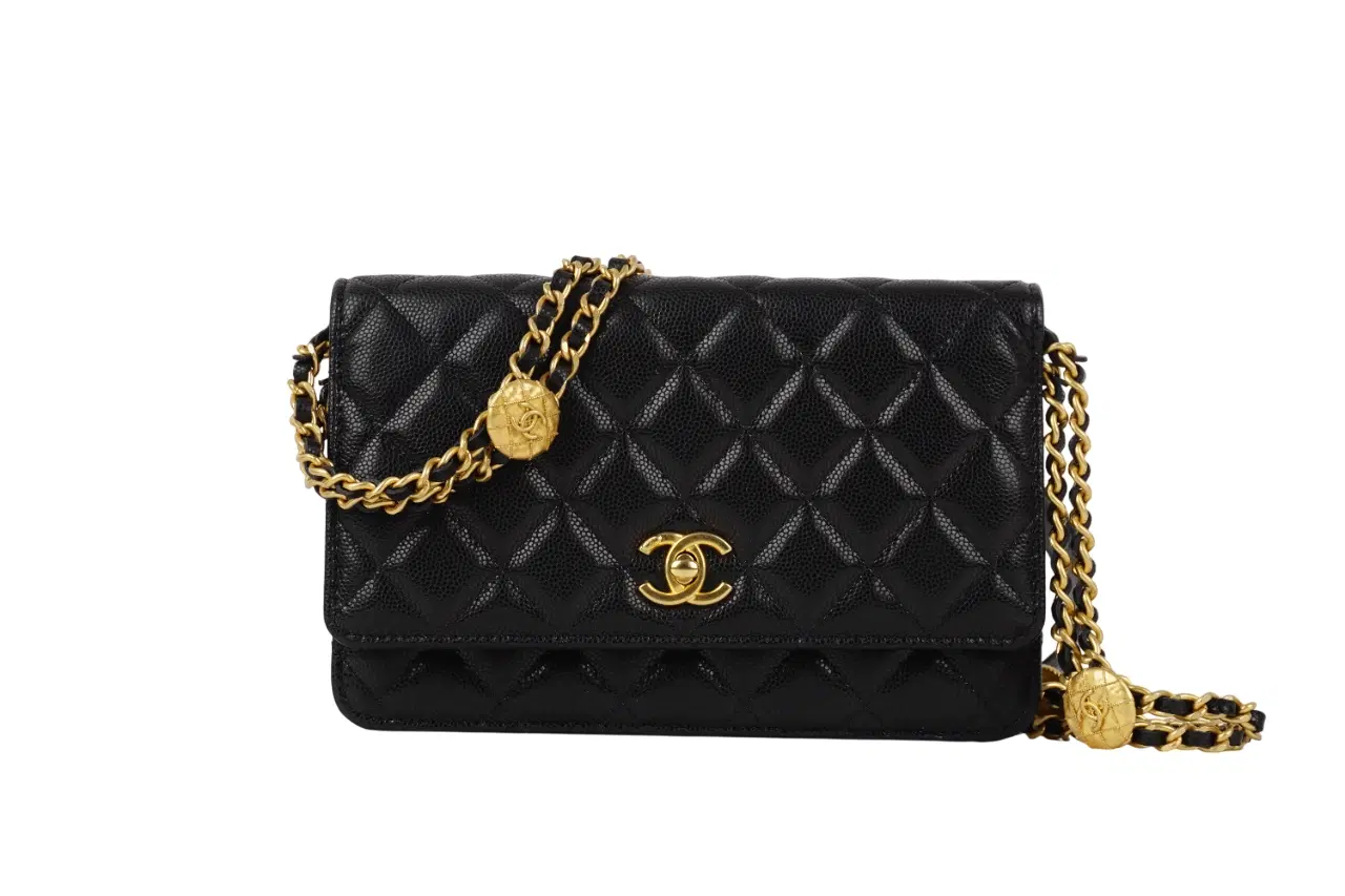 Chanel 22A Twist your button Wallet On Chain Caviar Black GHW