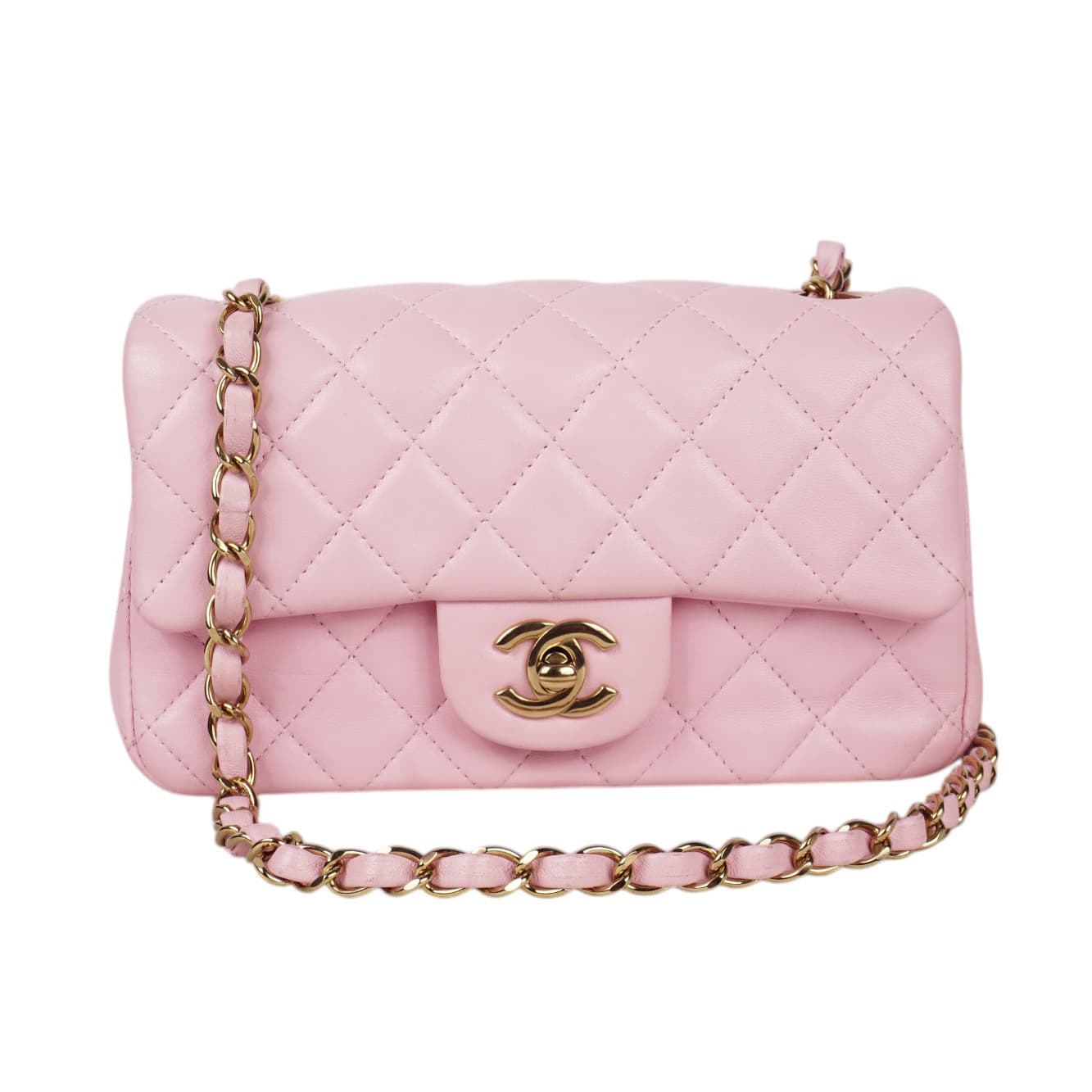 Chanel Mini Rectangular Flap Bag  Pink Lambskin With  Gold Hardware