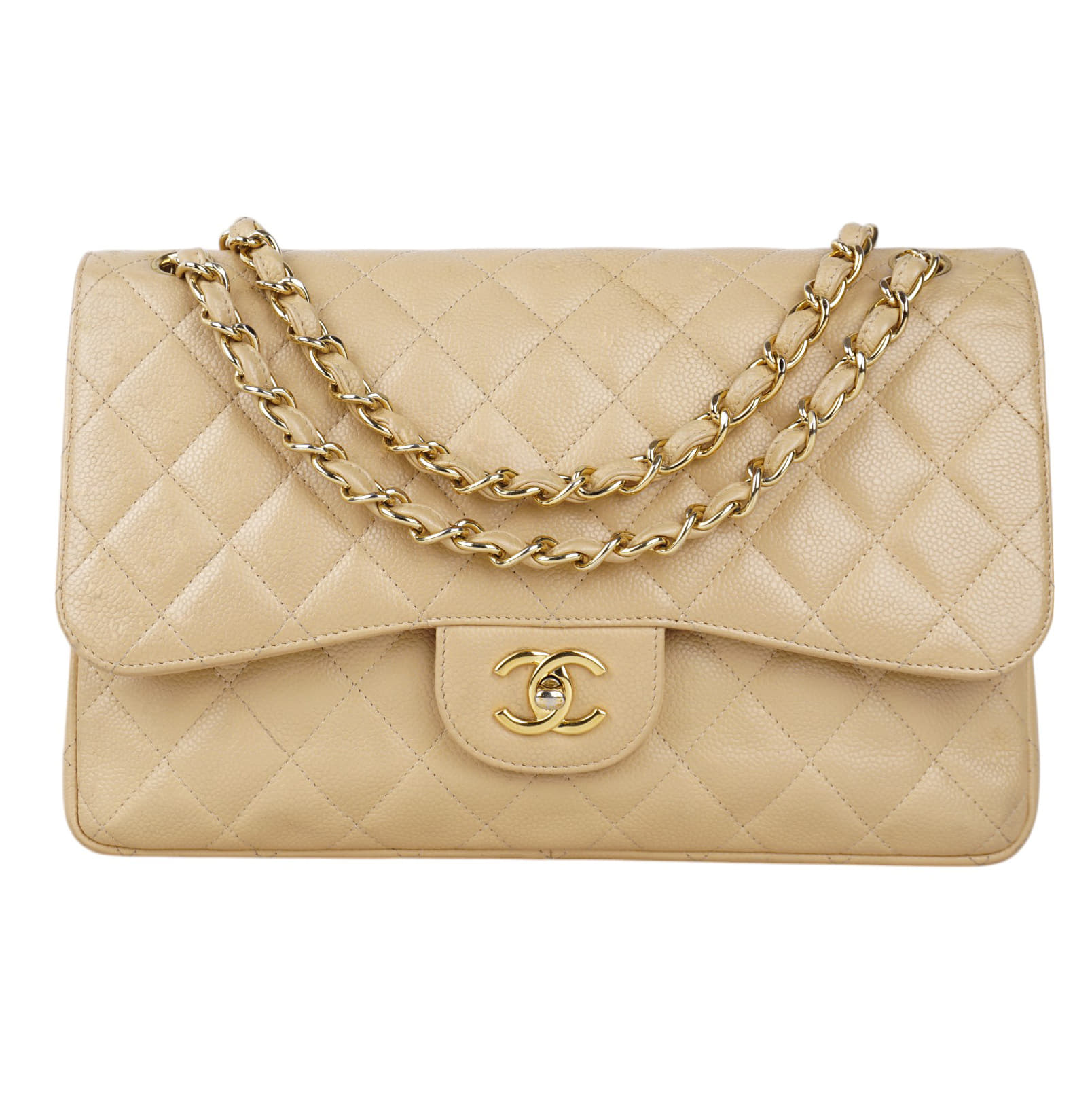 Chanel Caviar Leather Jumbo Double Flap In Beige