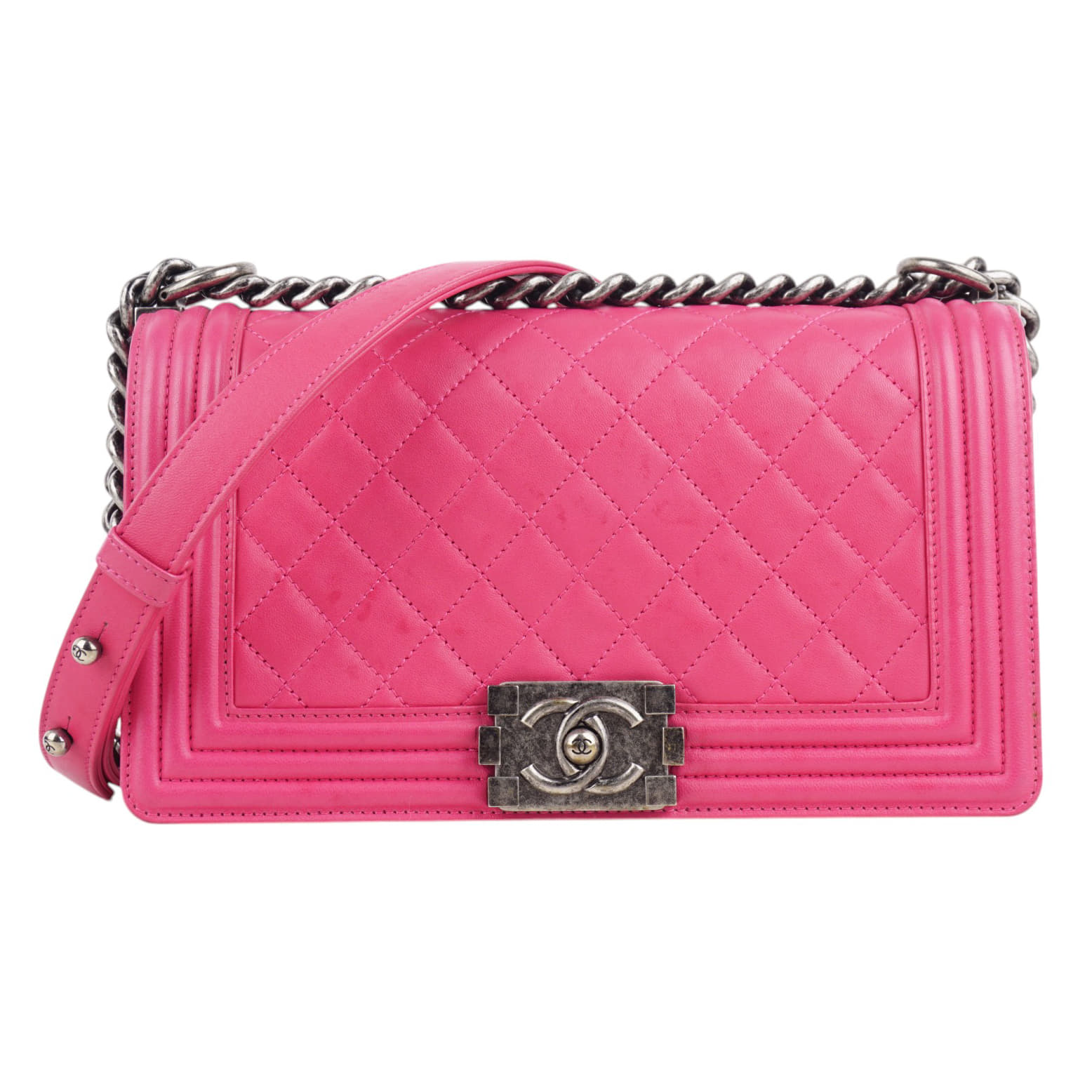 Chanel Lambskin Quilted Old Medium Boy Flap Pink