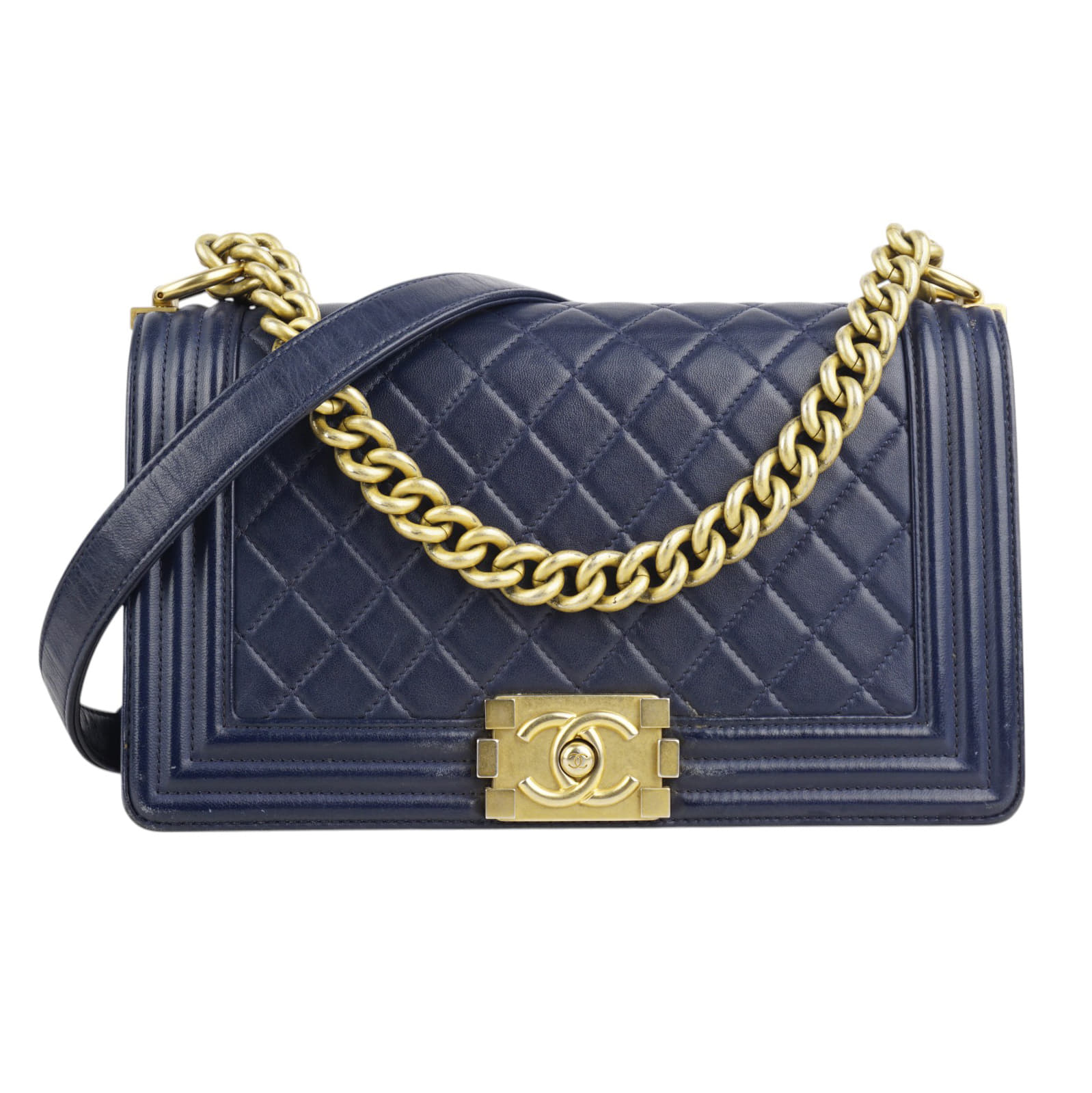 Chanel Boy Lambskin Old Medium Blue Shoulder Bag