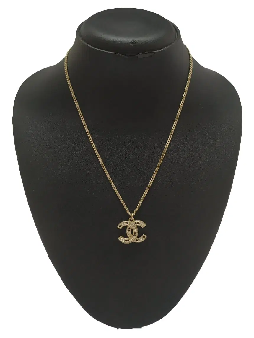 Chanel Classic CC Logo Gold Crystal/Black Necklace