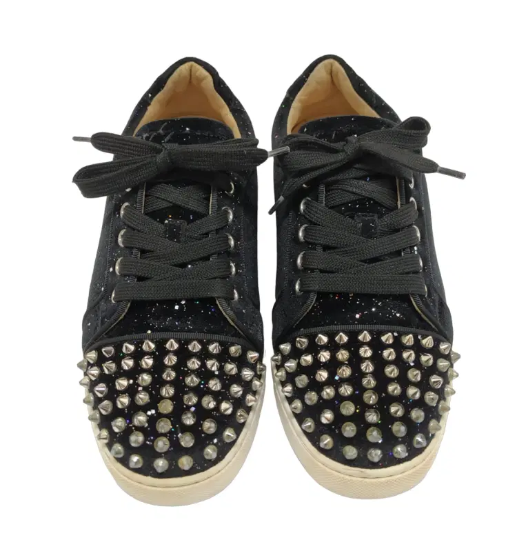 Christian Louboutin Black Glitter Suede Louis Junior Spikes Sneakers-Hover-Image