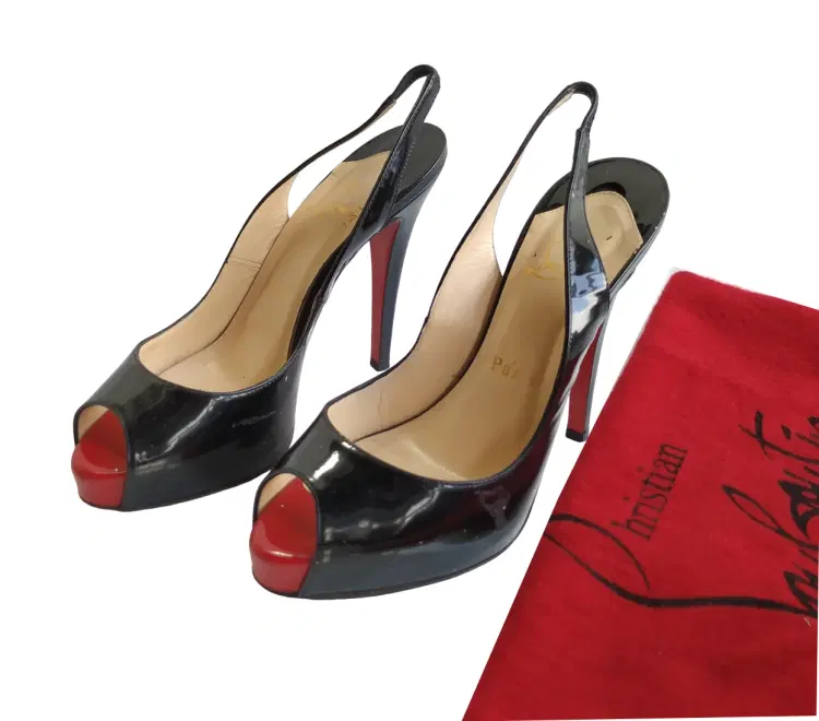 Christian Louboutin Black Patent Leather Private Number Sandals-Hover-Image