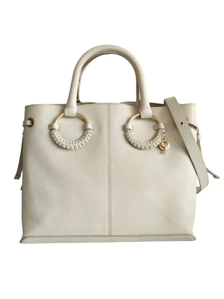 Chloe Logo Charms White Leather Tote-Hover-Image