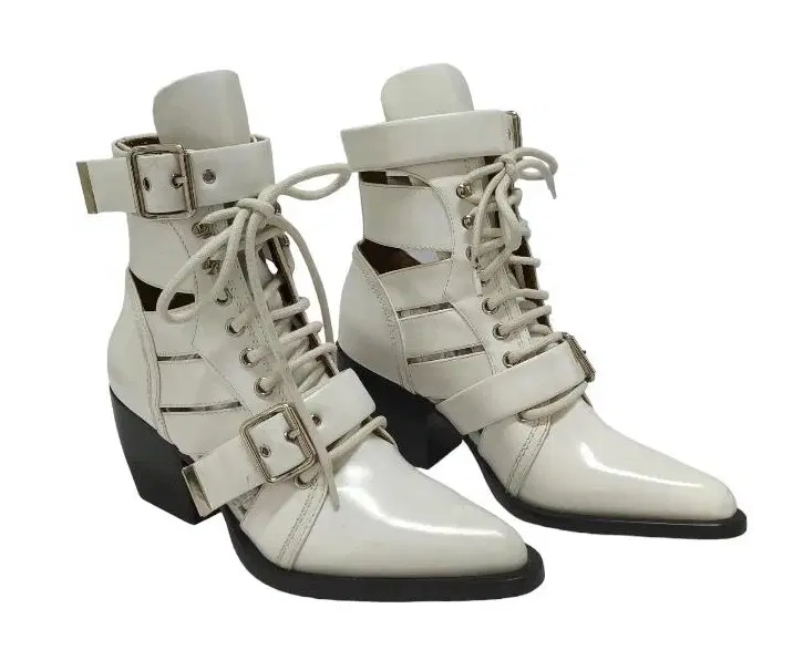 Chloe White Leather Patent Leather Ankle Boots-Hover-Image