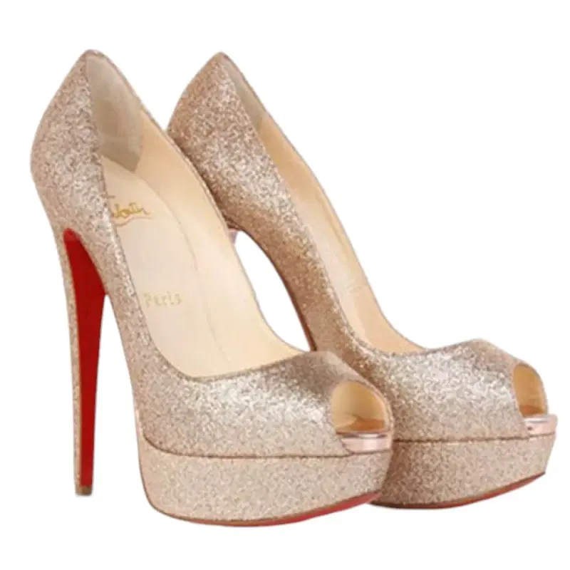 Christian Louboutin Lady Peep Glitter 150 Platform Peep Toe Pumps Gold