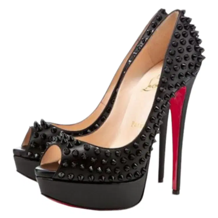 Christian Louboutin Black Leather Lady Peep Spike Platform Pumps-Hover-Image