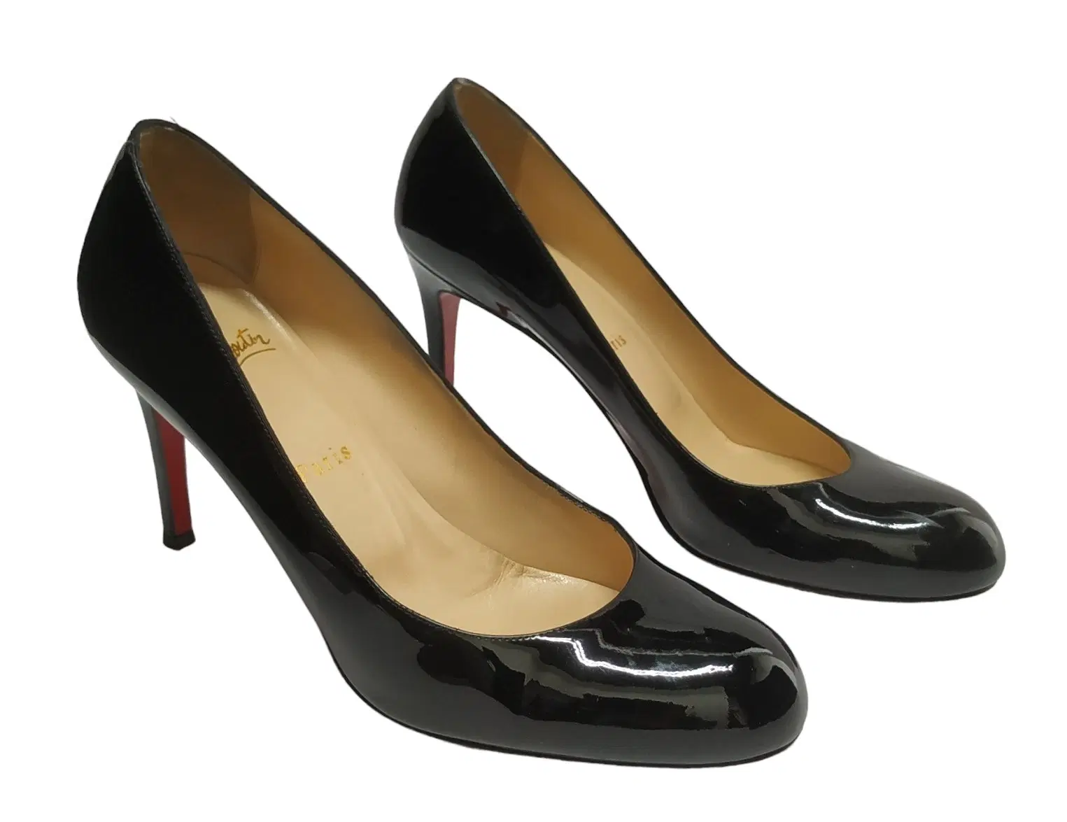 Christian Louboutin Simple Pump Black Patent Calf Leather,Size 38.5