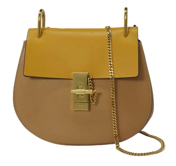 Chloe Grained Calfskin Lambskin Medium Bi-Color Drew Shoulder Bag Wet Sand Sunflower-Hover-Image