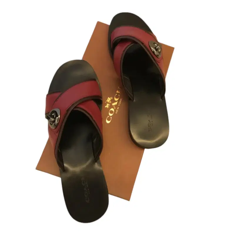 Coach Black and Cherry Twist Lock Sandal