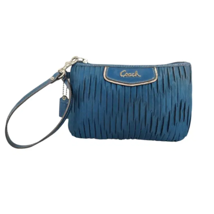 Coach Ashley Pleated Ocean Blue Satin Wristlet-Hover-Image