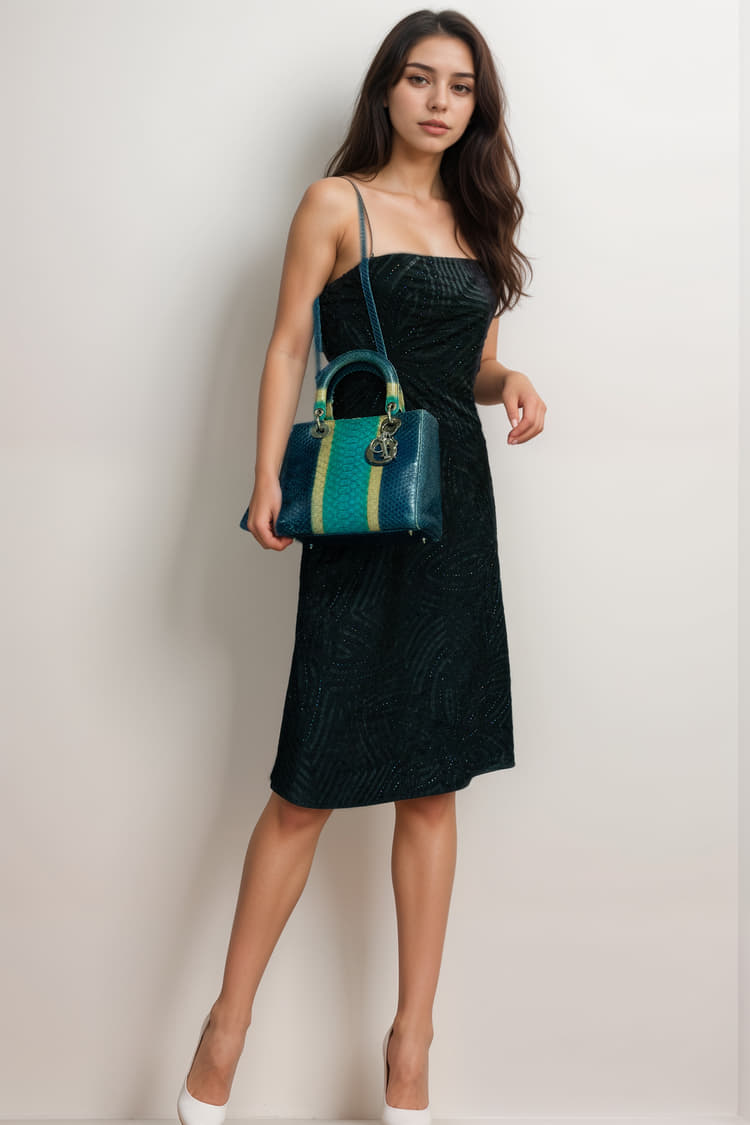 Dior Python Leather Medium Lady Dior Handbag-Hover-Image