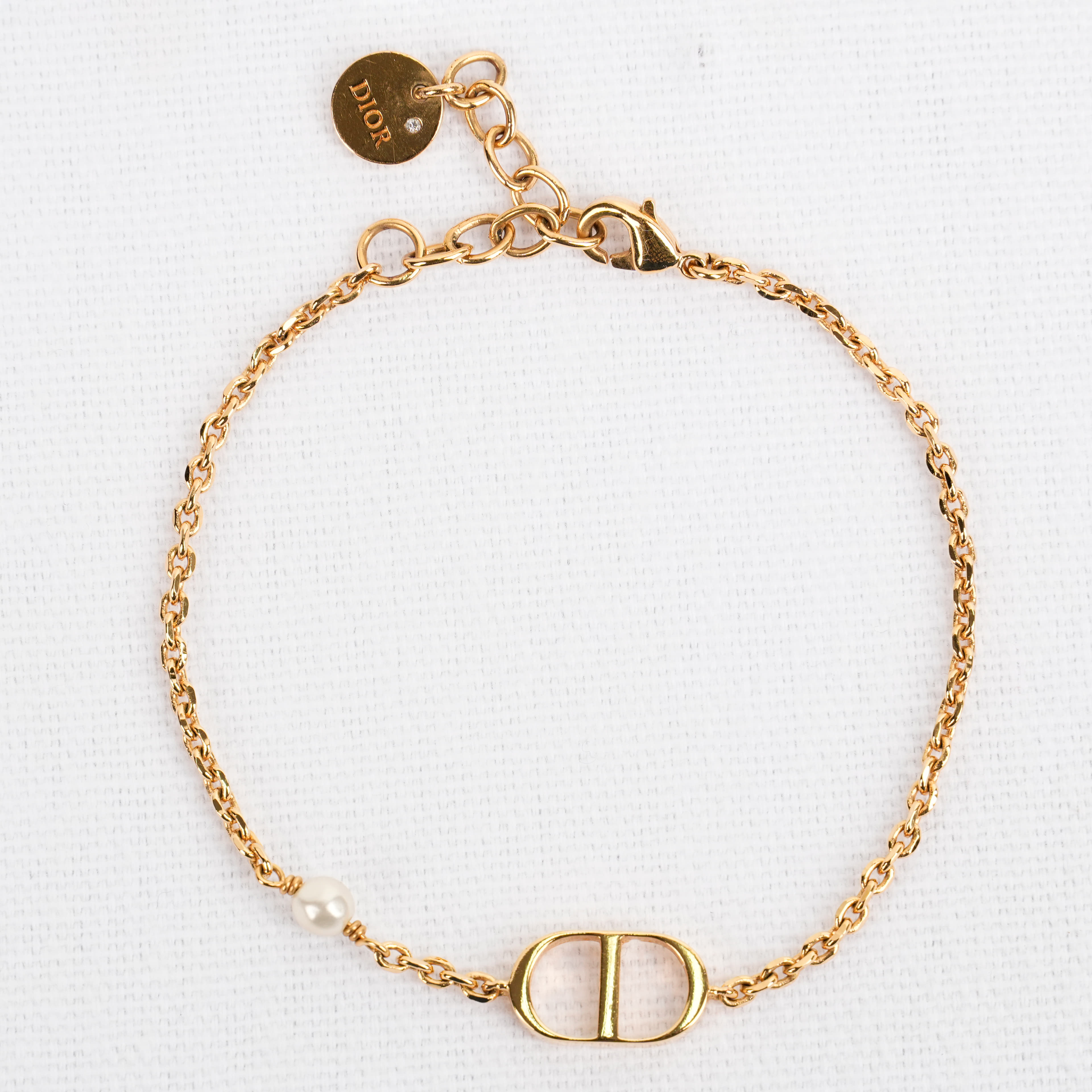 Dior Petit CD Gold-Finish Metal With White Resin Pearls Bracelet