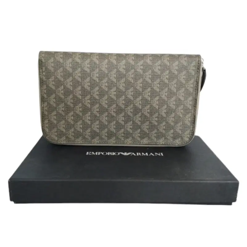 Emporio Armani Brown Logo Printed Zip Around Wallet