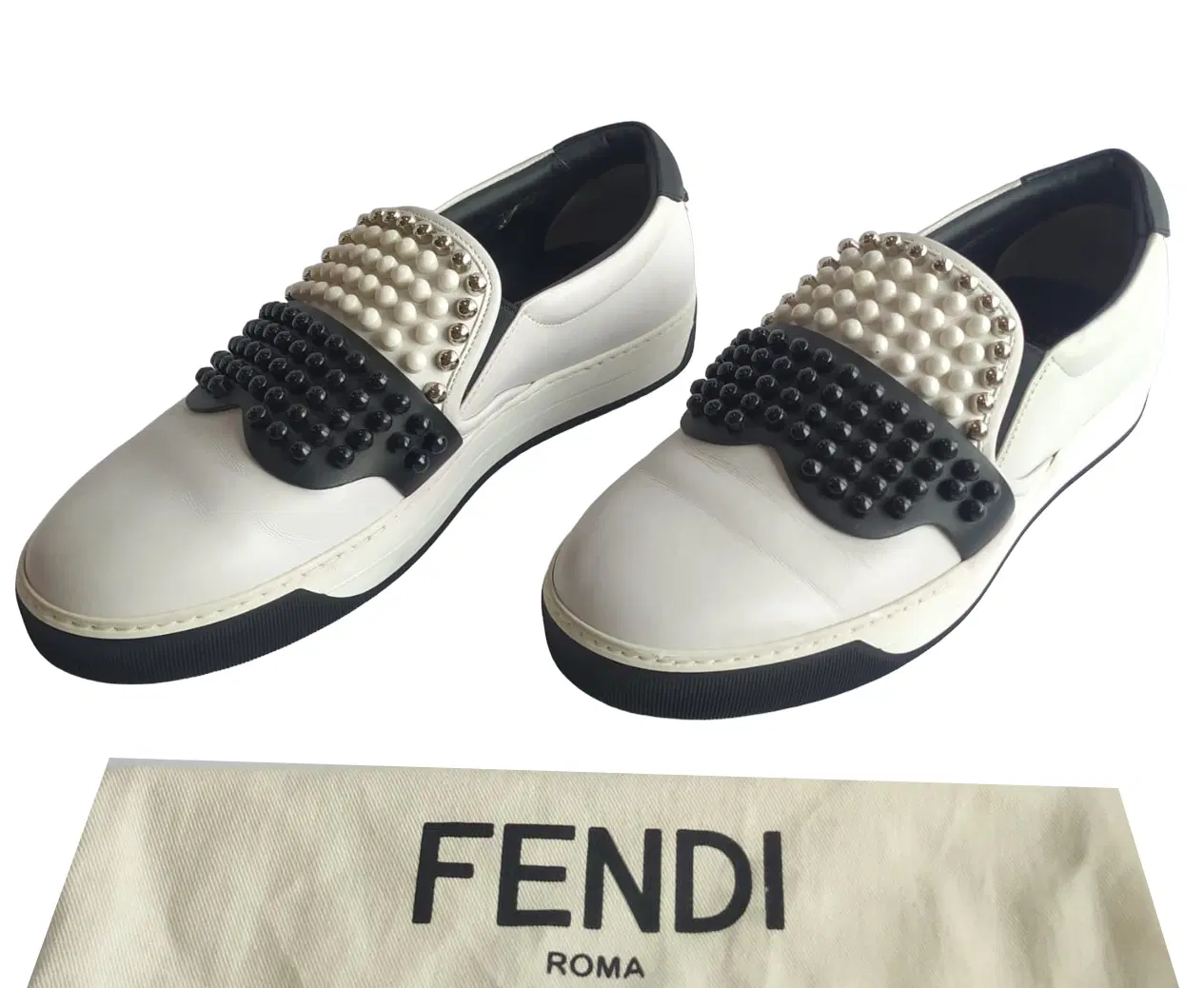 Fendi Karlito Studded Leather Slip On Sneakers